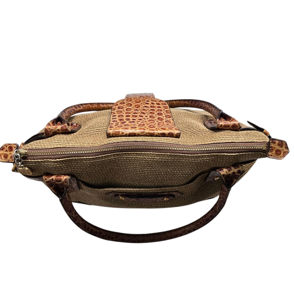 Eric Javits Woven Straw Croc Embossed Leather Trim Shoulder Bag Satchel - Picture 8 of 12